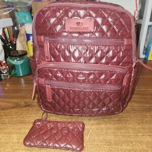 NEW W/ Tags Heart Love by Charo Puffer Style Backpack Wine Color W/ Coin Purse